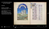 L'image représente une page d'un manuscrit médiéval intitulé "Les Très Riches Heures du Duc de Berry". Cette page est consacrée à septembre, illustrant les vendanges. À gauche, on peut voir une scène rurale avec des vignes et des travailleurs récoltant des raisins devant un château. Le ciel est décoré de motifs ornés, et la partie droite de la page comporte un calendrier avec des annotations pour chaque jour. L'illustration est riche en détails et en couleurs, typique de l'art gothique de cette époque.